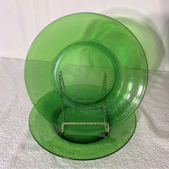 Vintage  Duralex France Emerald Green Glass Dinner Plates X2 - Picture 1 of 12